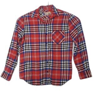 TREES & TRAILS Red White and Blue Plaid Flannel Shirt Mens Size Medium